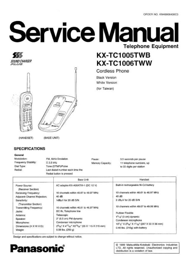 KX-TC1005TWB, KX-TC1006TWW